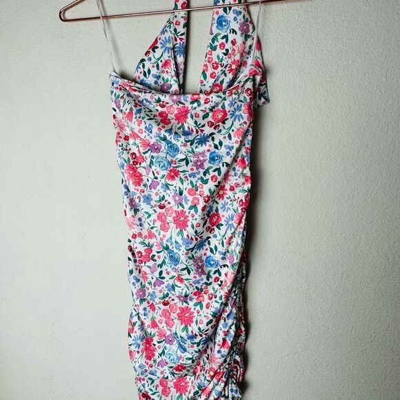 NWOT Princess Polly Floral Ruched Halter Mini Dress 4 - Picture 8 of 8